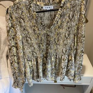 THML Yellow and Gray Smocked Blouse